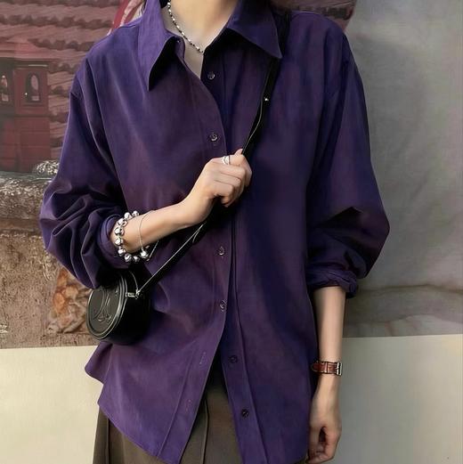 LONGNVFAIR葡萄紫灯芯绒全棉显白衬衫 oversize宽松款 软糯亲肤又有型 显白到发光！ 商品图3