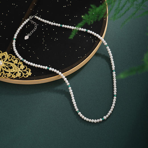 子佩集【碧影清辉】银S925珍珠AOYA奥雅项链【QNX0020】3mm珠绿松石2512 商品图2