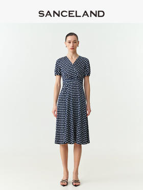 三石一澜SANCELAND 双乔波点印花连衣裙SK24103028