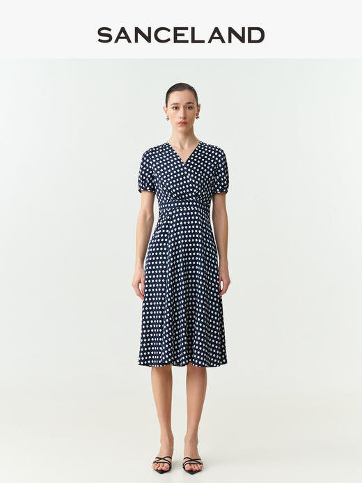 三石一澜SANCELAND 双乔波点印花连衣裙SK24103028 商品图0