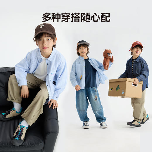MANHOJIA【趣玩口哨衬衫】儿童衬衫复古日系学院条纹牛仔衬衫外套 商品图3
