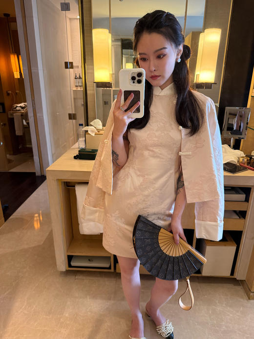 DUO智仙生 粉标 花日2026芍药香柔雾淡粉色新中式外套和少女旗袍 商品图0