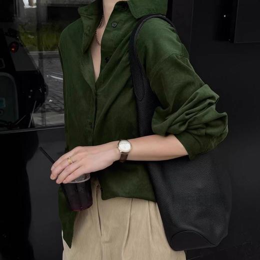 LONGNVFAIR“苔藓绿”灯芯绒全棉衬衫 低调显白 宽松H版型 包容多种身材 商品图6