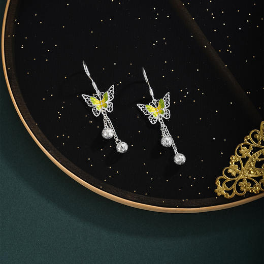 子佩集【翩翩蝶舞】S990银耳环【MXEH018】绿蝴蝶花丝珐琅彩2510 商品图6