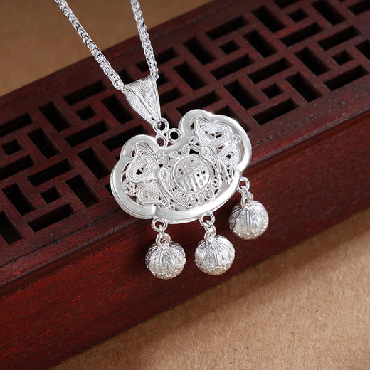 子佩集S990银【福迭锁】套链项链【QFDZ019】纯银花丝锁2509 商品图4