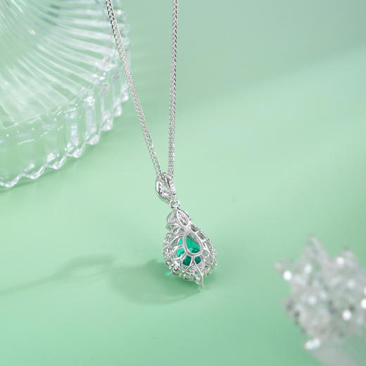 子佩集【翠意繁花】S925银套链【PM2235-XF】培育宝石祖母绿水滴2510 商品图4
