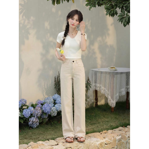 鹿向南「暖柔踏径」白杏色阔腿牛仔裤女夏季韩系松弛感宽松长裤 商品图2