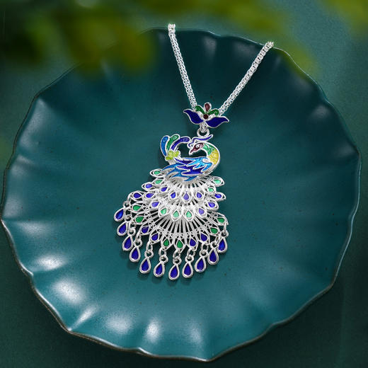 子佩集S990银【灵羽摇华】花丝孔雀套链（小号）【YXYLDZ045】项链珐琅彩2509 商品图4