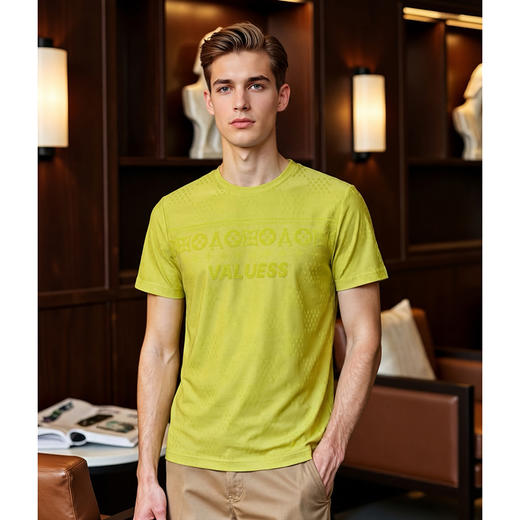 高端男士短袖T恤圆领提花夏季透气修身休闲上衣   XLM-CM8687177 商品图0