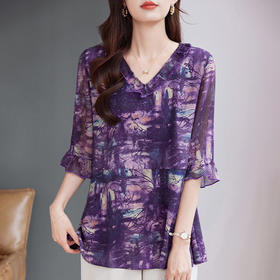 短袖雪纺衫女七分袖2026年夏季新款中袖女士上衣洋气宽松大码女装