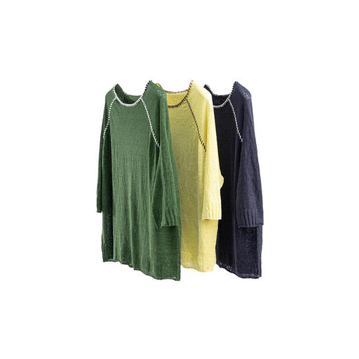 特绽133朵/描边T*夏新款亚麻宽松撞色设计插肩中袖针织短袖T恤女 商品图4