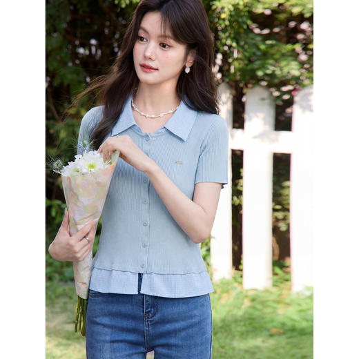 鹿向南「云茉叙事」假两件设计感针织衫上衣女夏季学院风短袖T恤 商品图4