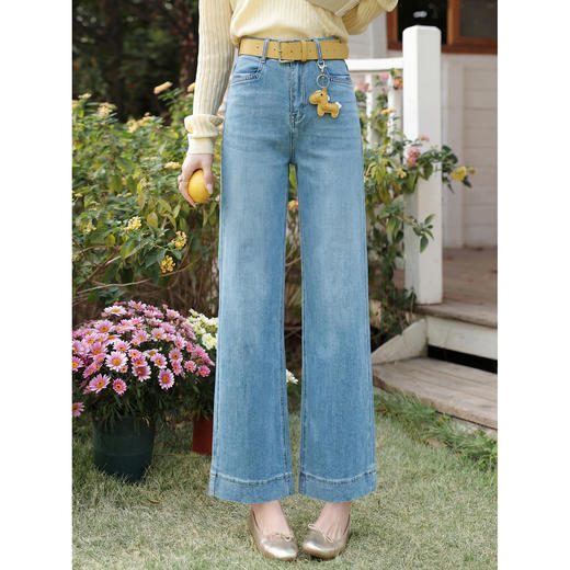 鹿向南「松弛漫旅」蓝色宽松阔腿牛仔裤女夏高腰显瘦小个子九分裤 商品图0