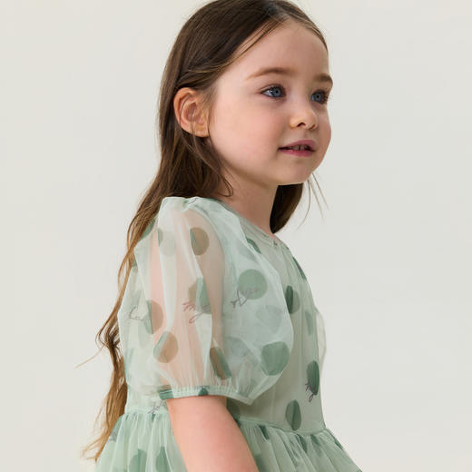 【2件套】马克珍妮茶绿波点女童网纱连衣裙2026年夏装新款561058 商品图2