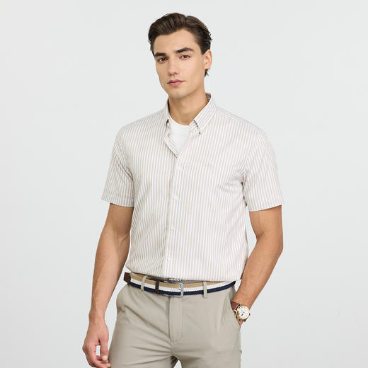 德鲨鲨鱼男装短袖条纹衬衫2026夏新款商务休闲打底上衣男百搭衬衣 商品图1