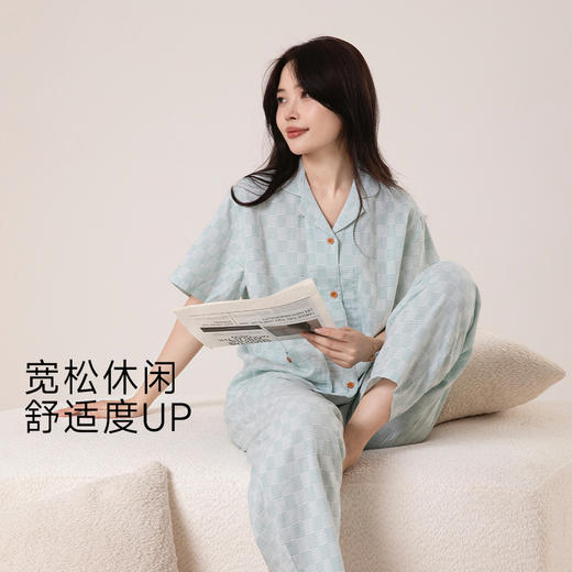 宜色家全棉双层纱格调家·短袖情侣款套装，柔软亲肤、居家/休闲外出皆宜 商品图2