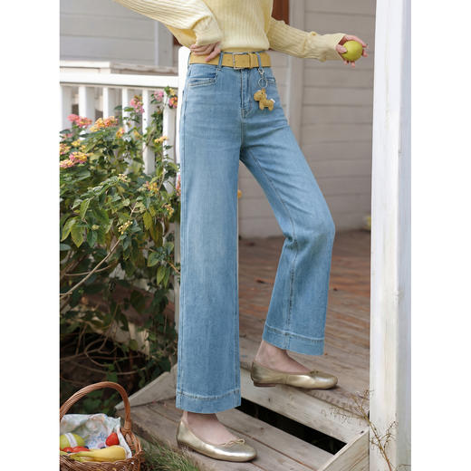 鹿向南「松弛漫旅」蓝色宽松阔腿牛仔裤女夏高腰显瘦小个子九分裤 商品图4