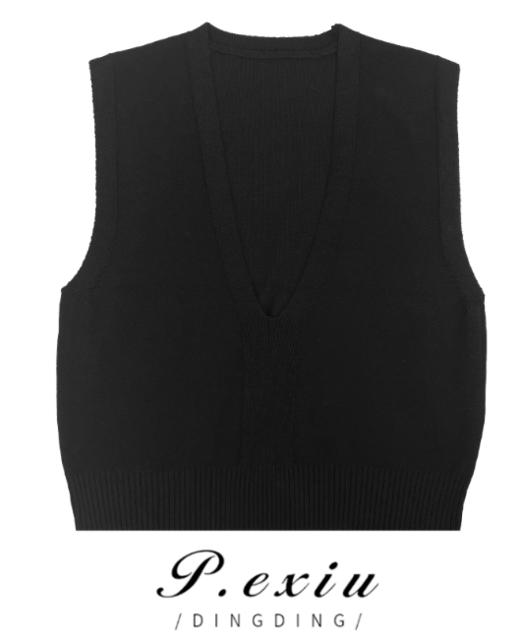 03-4潘依绣丁丁宠粉纯色百搭V领宽松针织背心 ZZ0136 商品图0