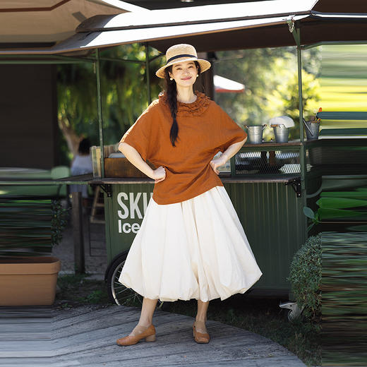 绽放138朵/美神小衫*高支色织亚麻设计感花边拼接连身中袖衬衫女 商品图3