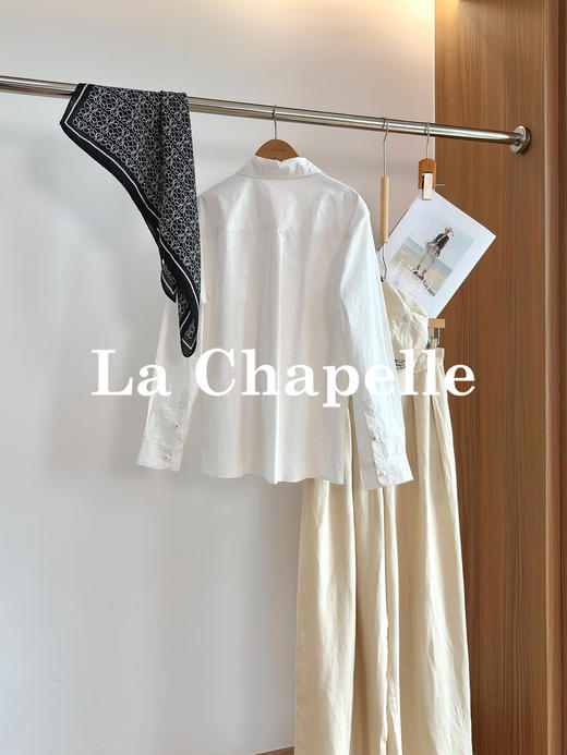 专柜实拍【全棉亲肤好穿！】拉夏贝尔/La Chapelle翻领排扣印花小众设计感高级简约气质长袖衬衫上衣 商品图6