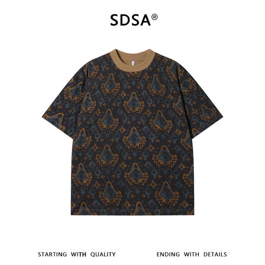 26T170SDSA男装2026新款高贵轻奢时尚简约撞色抽象图案圆领短袖T恤百搭 商品图3