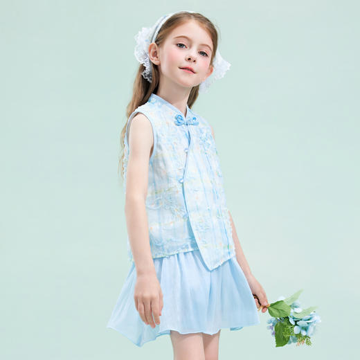 笛莎/Deesha 观山见2026年夏季新款童装女童国风套装无袖T恤+半身裙 商品图2