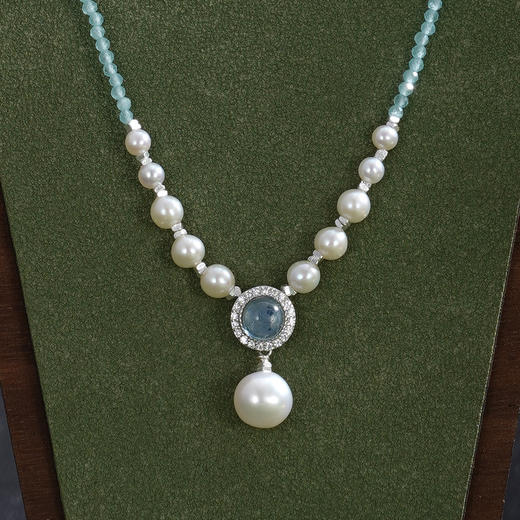 子佩集【月下独白】银S925珍珠AOYA奥雅项链【SPN0950009】7mm大珠月光石蓝水晶2512 商品图1