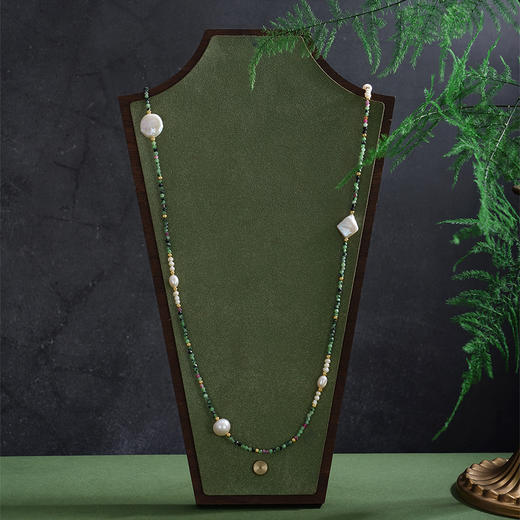 子佩集【绿野森林】银S925珍珠AOYA奥雅项链【SGN1150001】9.5mm圆珠2mm绿珠2512 商品图0