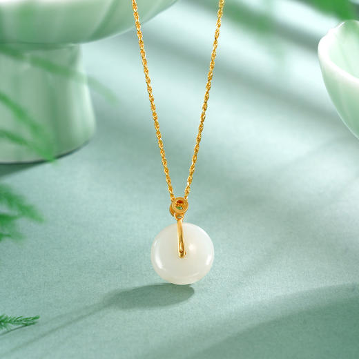 子佩集【繁花相扣】S925银套链【DZ04371】镀金平安扣和田玉古法银项链2510 商品图2