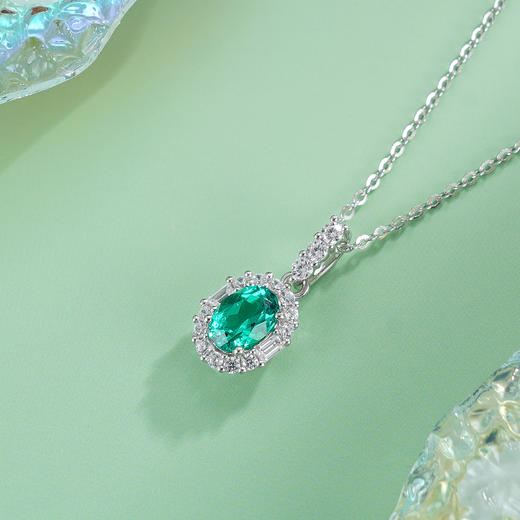 子佩集【翠雅】S925银套链【PM2290-XF】培育宝石祖母绿小椭圆2510 商品图4