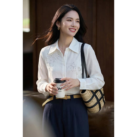 【含天丝亚麻】米思阳2026春新款法式钉珠独特衬衫女舒适百搭宽松上衣 商品图2