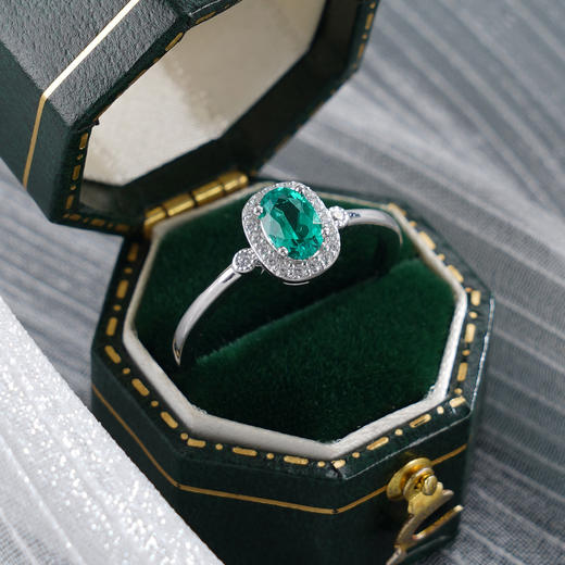 子佩集【翠雅】S925银戒指【RM0506-XF】培育宝石祖母绿椭圆2510 商品图5