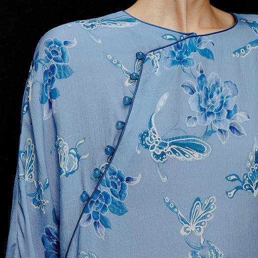 【林栖设计小店】花间蝶|桑蚕丝国风改良旗袍2026夏新款印花连衣裙1962076 商品图2