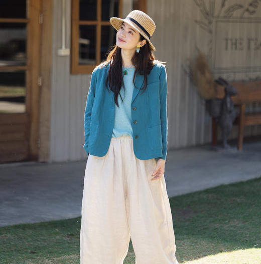 绽放151朵/花事了西装*汉麻亚麻洗水宽松显瘦带垫肩文艺西装外套 商品图2