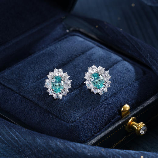 子佩集【蔚蓝花海】S925银耳钉【EM3050-XF】培育宝石帕拉伊巴蓝碧玺椭圆2510 商品图7