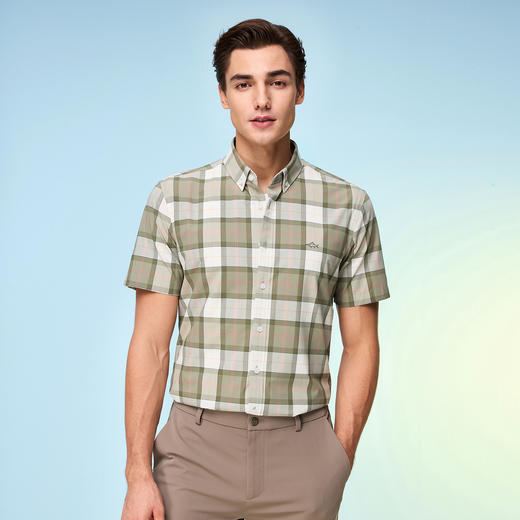 【莫代尔】德鲨2026夏新款短袖格子衬衫男撞色休闲上衣服打底衬衣 商品图1