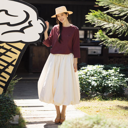 特绽放092朵/春日小T*纯棉基础圆领小贴袋撞色套结九分袖T恤女夏 商品图3