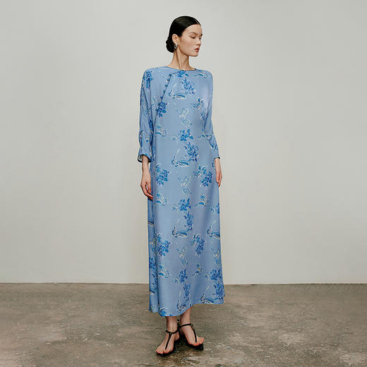 【林栖设计小店】花间蝶|桑蚕丝国风改良旗袍2026夏新款印花连衣裙1962076 商品图1