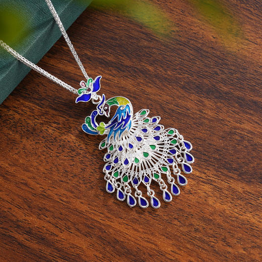 子佩集S990银【灵羽摇华】花丝孔雀套链（小号）【YXYLDZ045】项链珐琅彩2509 商品图1