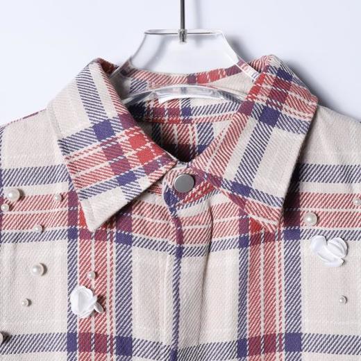 SDSA男装2026新款高贵轻奢韩系格纹立体花钉珠衬衫百搭时尚上衣 商品图1