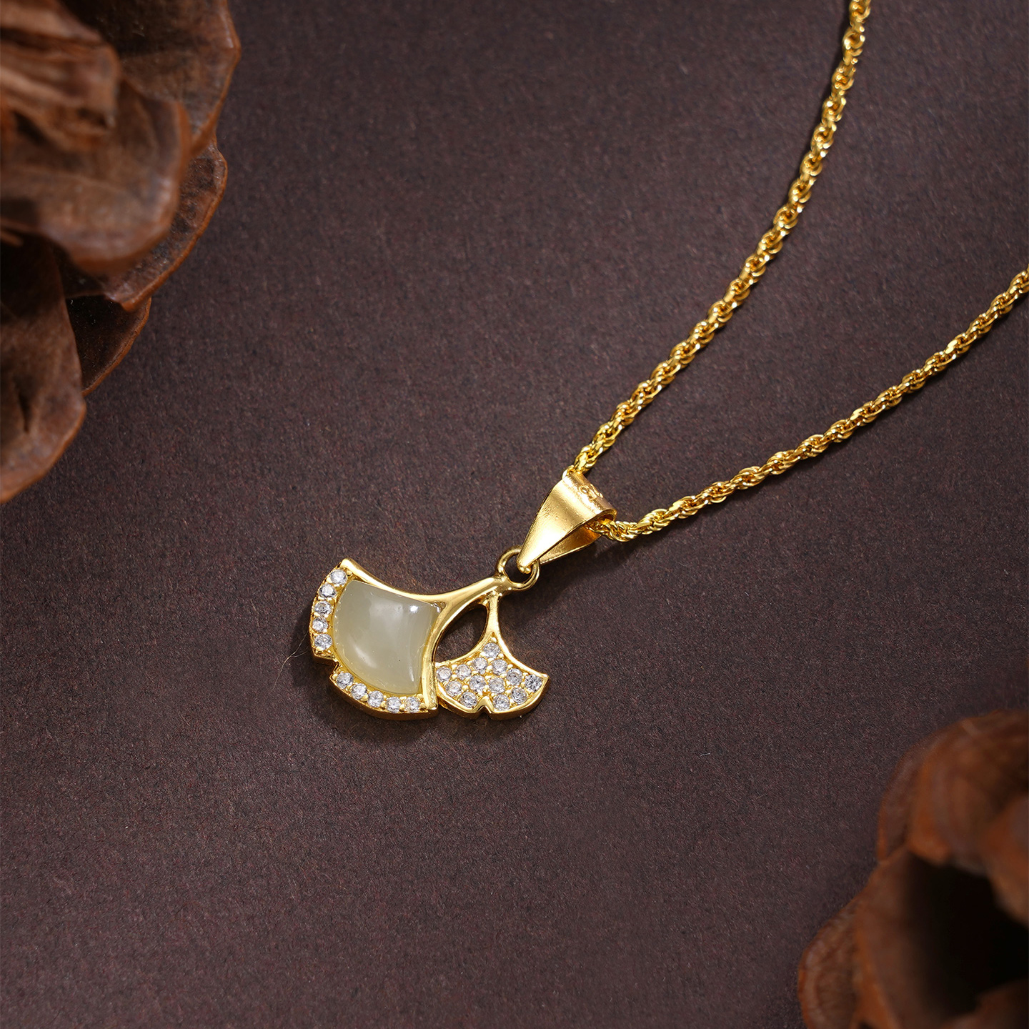 子佩集S925银【风辞】和田玉套链项链【WSF2498】银杏叶镀金25092210