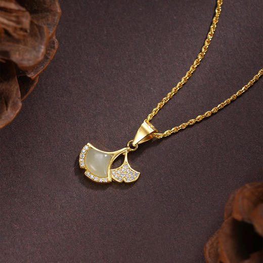 子佩集S925银【风辞】和田玉套链项链【WSF2498】银杏叶镀金25092210 商品图0