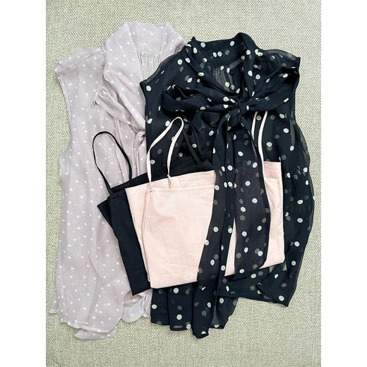 且听风吟 法式波尔卡经典浪漫波点 飘带真丝波点无袖小衫 真丝顺纡 配送全棉吊带背心 商品图5