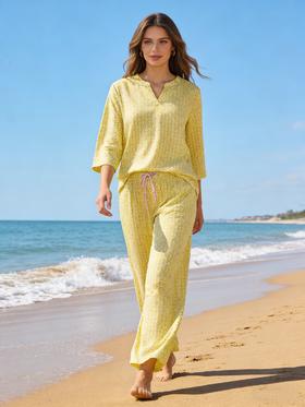 【斜纹梭织100%棉】SCHIESSER德国舒雅女士七分袖九分裤套装100%斜纹梭织面料薄而不透31/24766H