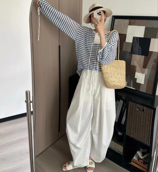 老米优品🎈3-7天！大牌同款！《蚕丝羊毛绑带罗马领条纹衫》薄款针织衫，松弛，复古，高级~  C237831 商品图2