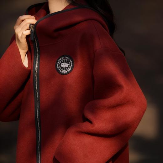 LONGNVFAIR安可拉红毛呢休闲阔型拉链外套 街头潮流感 微廓形H版剪裁超藏肉 商品图4