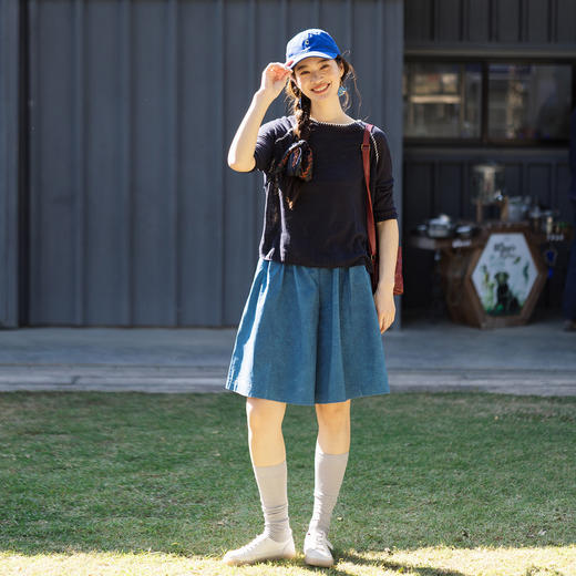 特绽放100朵/随意走走* 斜纹纯棉肌理感宽松帅气松紧腰系带短裤女 商品图3