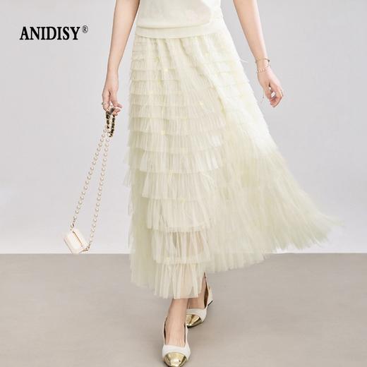 时尚重工网纱羽毛高腰松紧腰半身裙 商品图2