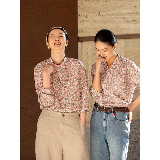 牧衣游原创 100支进口Liberty印花棉衬衫粉色通勤文艺小衫 茁初 商品图3