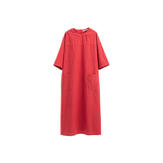 绽放093朵/汉麻棉工装廓感圆领七分袖连衣裙宽松直筒显瘦中袖长裙 商品图4